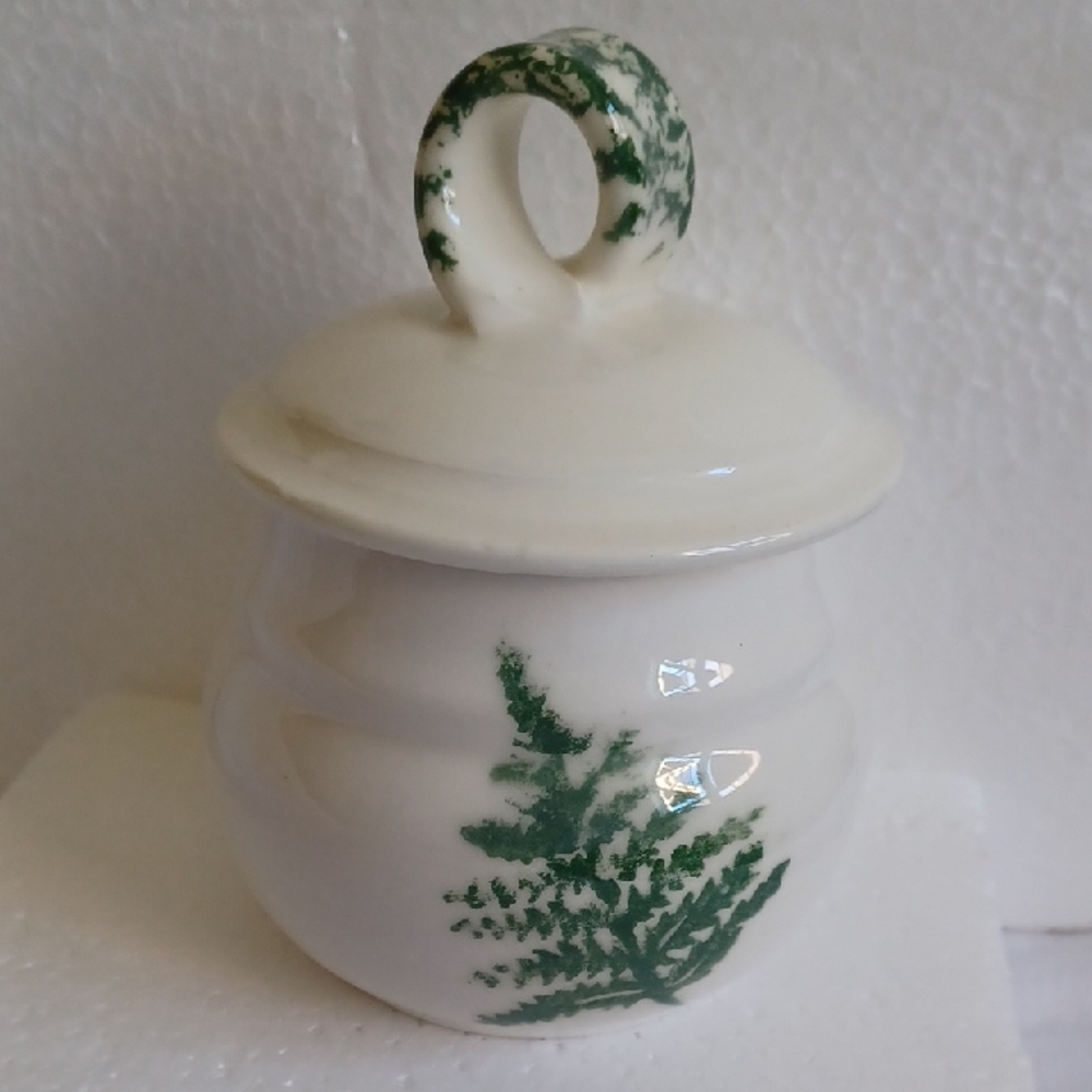 Handmade Pottery Ceramic Jar with Green Fern Design By Dolores Rader